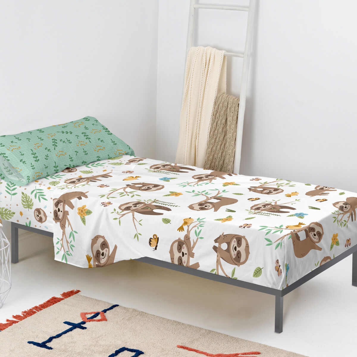 Bäddset HappyFriday Moshi Moshi Happy sloth Multicolour Säng 105 2 Delar